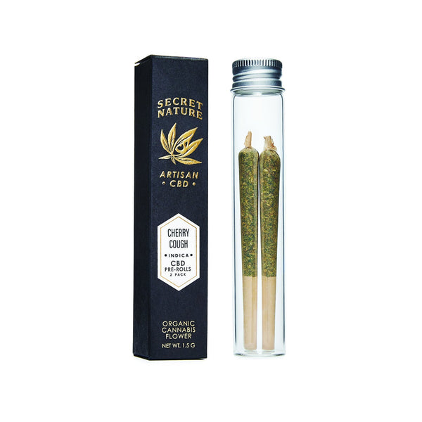 Cherry Cough - CBD Hemp Flower Pre-Rolled Joints, Indica, Relax, 100% Trimmed Flower Buds, Ultra Premium, 2 Pack - Secret Nature